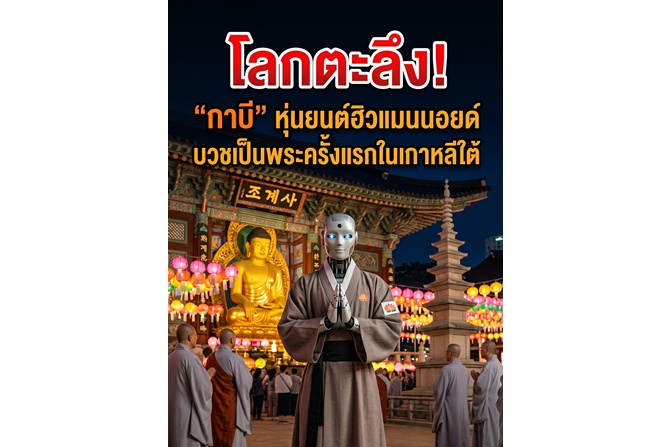 โลกตะลึง! “กาบี” หุ่นยนต์ฮิวแมนนอยด์ บวชเป็นพระครั้งแรกในเกาหลีใต้ สะท้อนการบรรจบของศาสนาและเทคโนโลยี