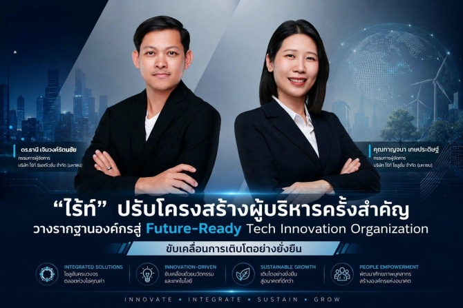 “ไร้ท์” ดัน กาญจนา และ ดร.ธานี ผู้บริหารรุ่นใหม่ไฟแรง วางรากฐานองค์กรสู่ Future-Ready Tech Innovation Organization ขับเคลื่อนการเติบโตอย่างยั่งยืน