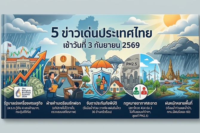  5 ข่าวเด่นประเทศไทย เช้าวันที่ 3 กันยายน 2569 