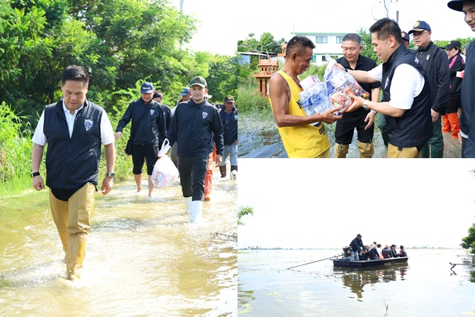 “วราวุธ” ลุยน้ำท่วมสุพรรณบุรี ลงเรือเยี่ยมพี่น้องประชาชนมอบถุงยังชีพน้ำดื่มยารักษาโรค วอนขอให้อดทนรับจะเร่งผลักดันน้ำ