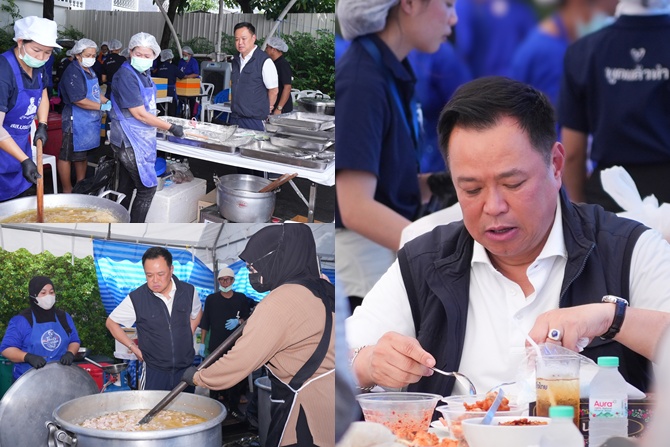 “อนุทิน” แวะโรงครัวภูมิใจไทย นั่งล้อมวงกินข้าวเหนียว ไก่ทอด ส้มตำ ร่วมทีมจิตอาสา 